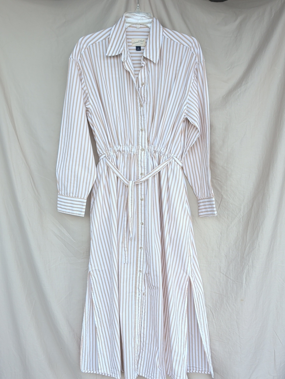 Universal Thread Striped Shirt Dress - Beige & White Cool Cotton Office Career